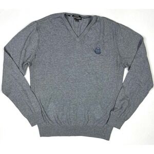 Guess Sweater Men's Large Gray V-Neck Pullover Knit Long Sleeve